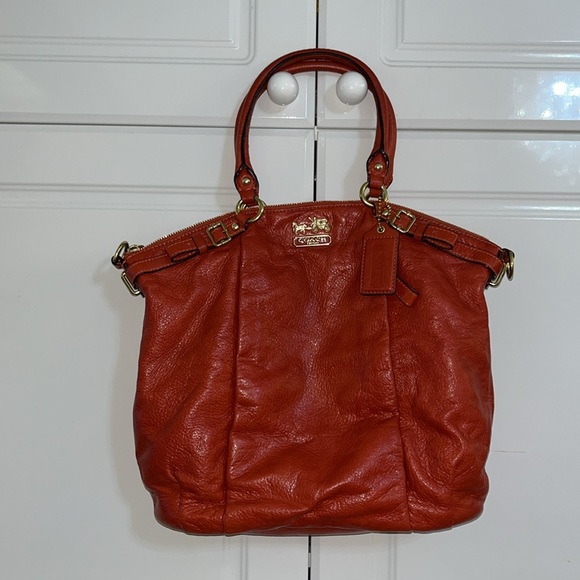 Vintage Coach Bag Orange Full Leather Shoulder, Top Handle and Cross Body - Picture 3 of 9